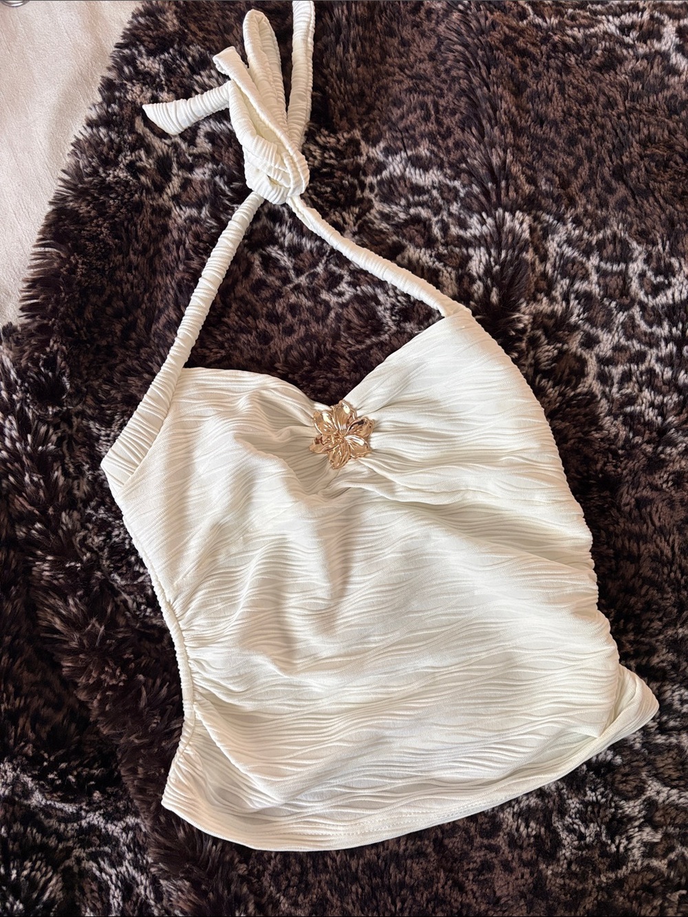 South Moon Under Cream Halter Tank with Gold Accent